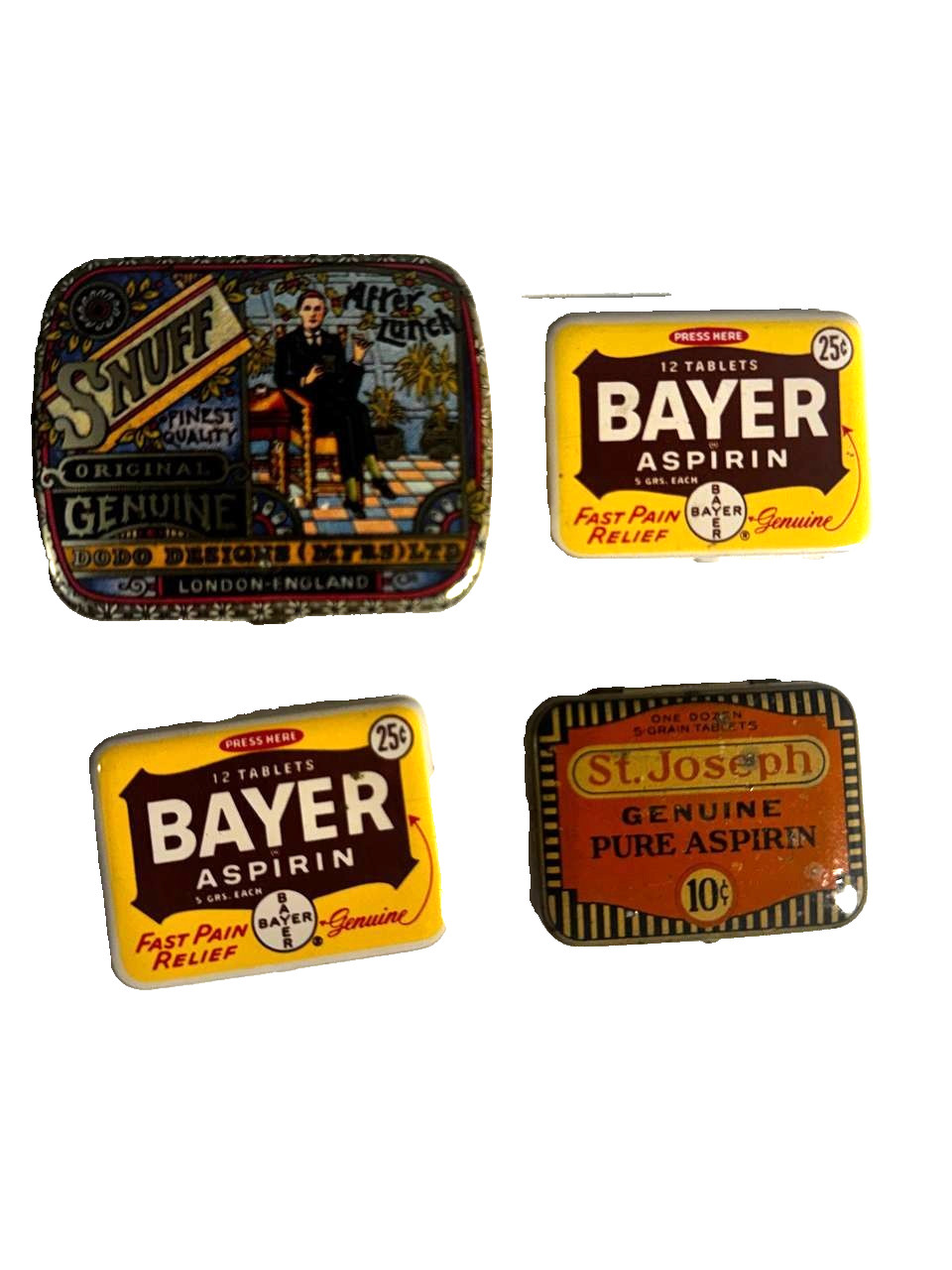 Vintage Aspirin Tin Lot Bayer St Joseph Snuff Box Metal Advertising Case