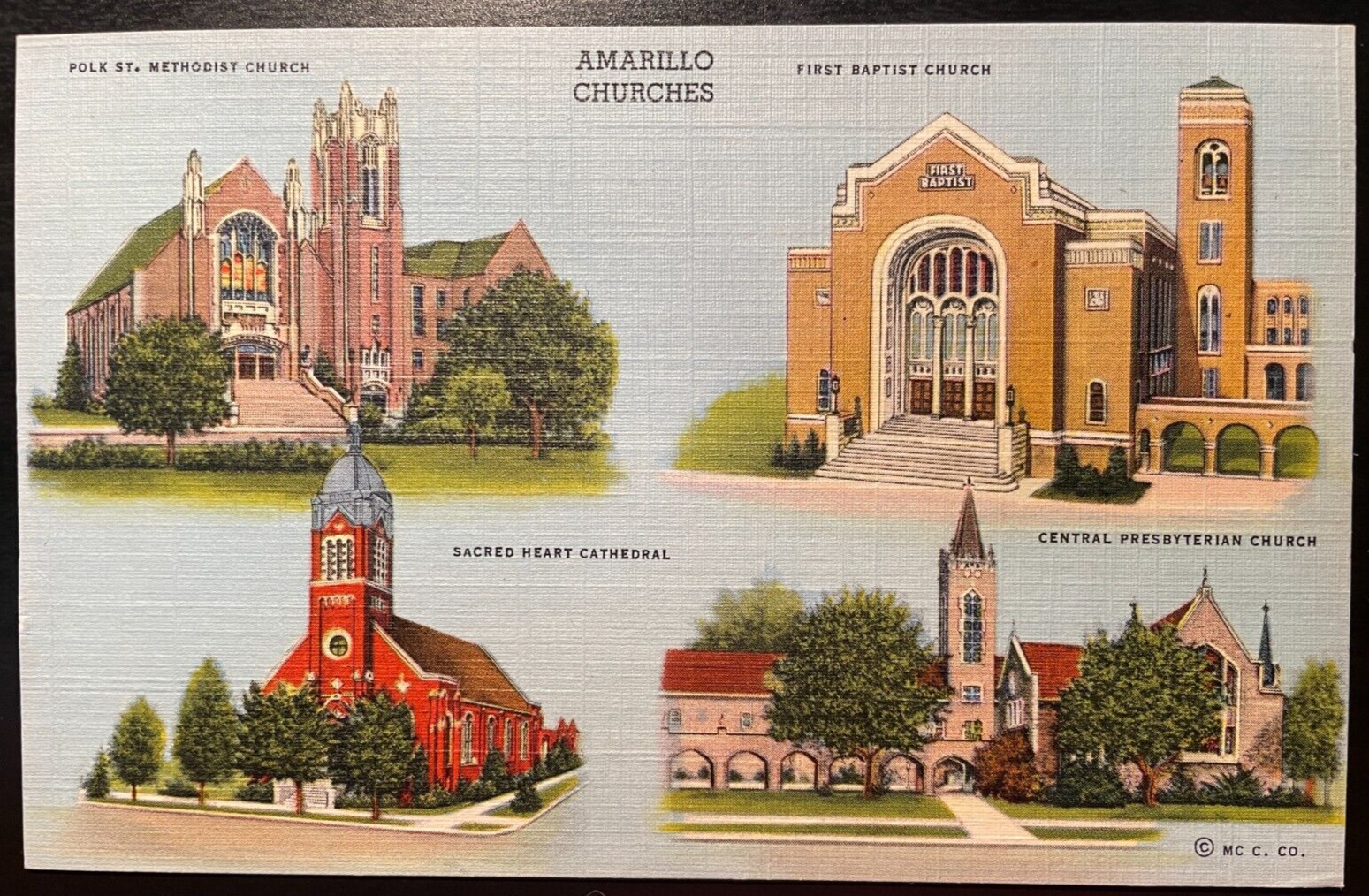 Vintage Postcard 1939 Four Churchs of Amarillo, Texas (TX) Vintage Postcard 1939 Four Churchs of Amarillo, Texas (TX)