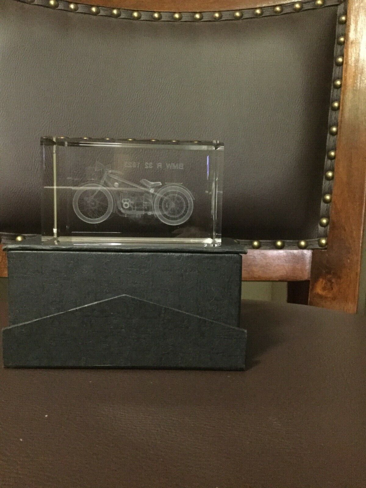 1923 BMW R32 Motorcycle Laser Etched Crystal Glass Paperweight With Box