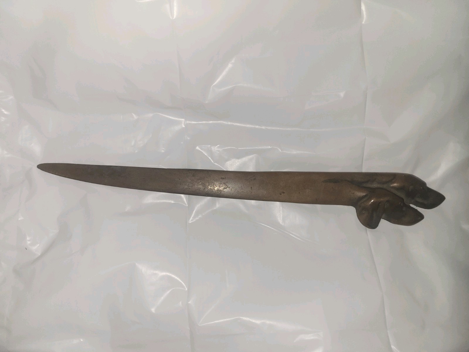 ANTIQUE SIGN DIERKER AUSTRIAN BRONZE DESK ART DOG LETTER OPENER KNIFE SCULPTURE