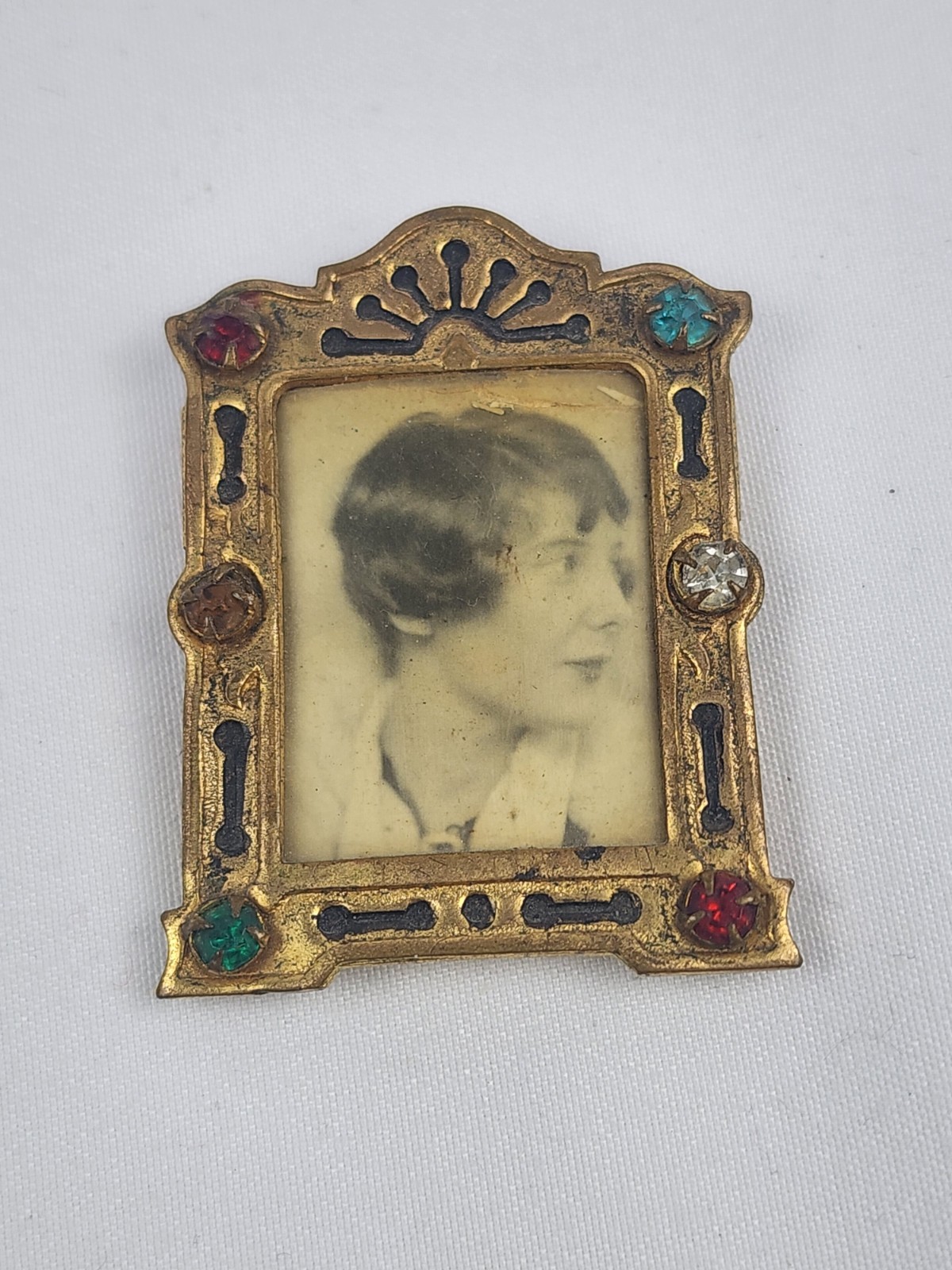 1920's Antique miniature FRAME w/ rhinestones black white portrait Art Deco 1920's Antique miniature FRAME w/ rhinestones black white portrait Art Deco
