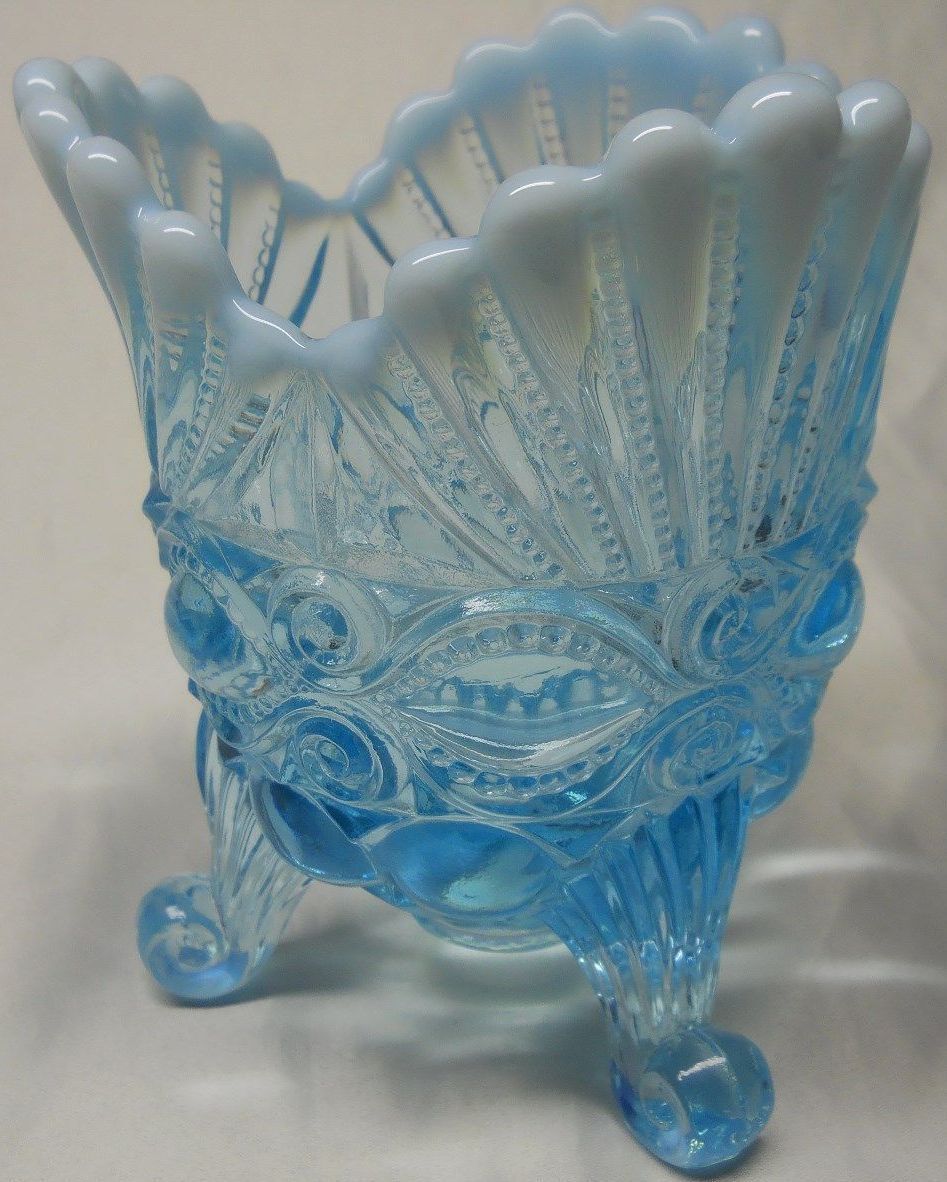 Spooner Spoonholder - Eyewinker - Aqua / Blue Opalescent Glass - Mosser USA