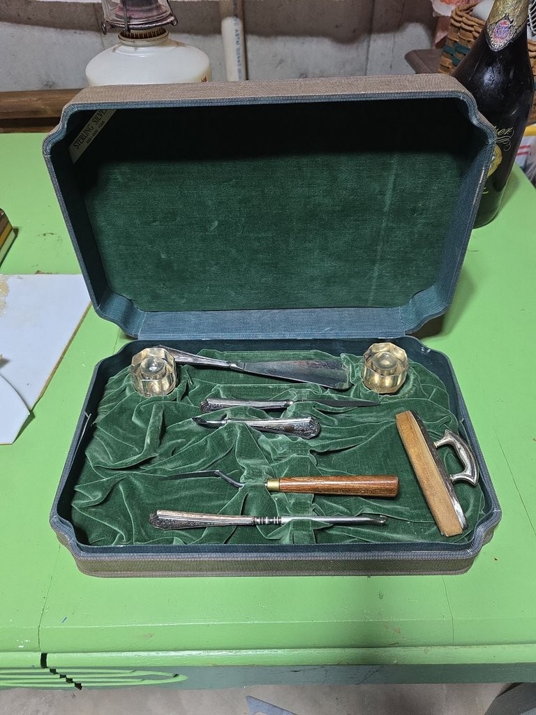 Antique Silver-Plated Grooming Set in Case