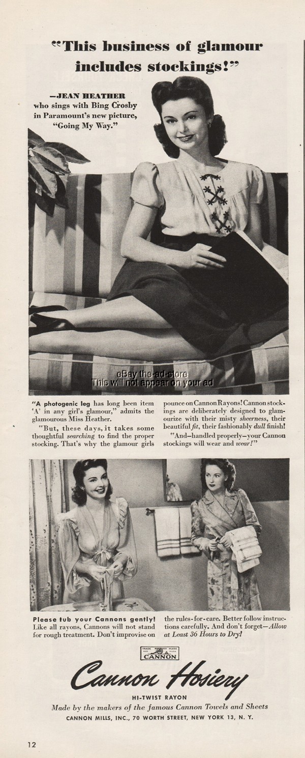 1944 Jean Heather Going My Way Movie Promo Cannon Hosiery Women's Stockings Ad