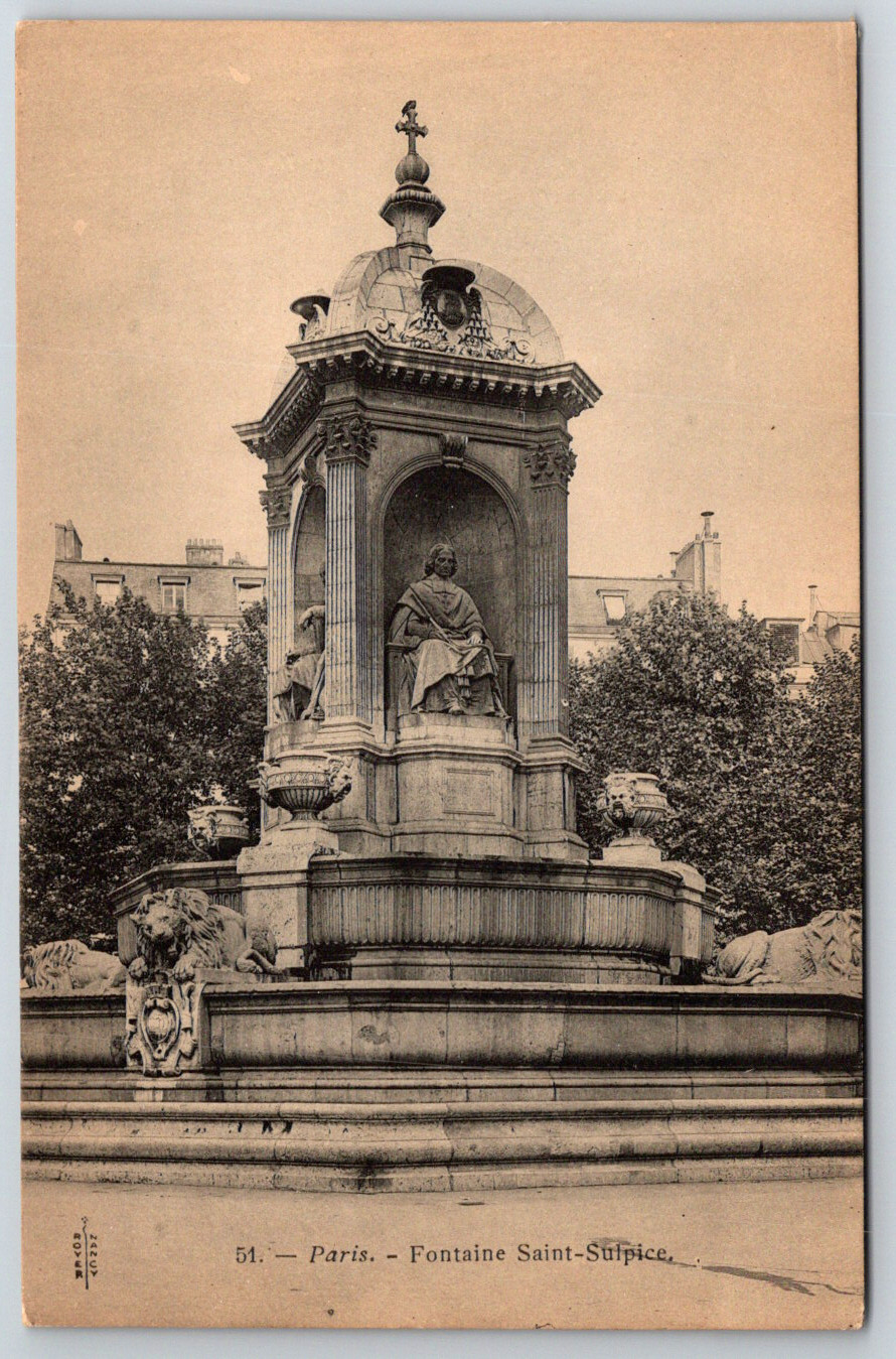 c1910s UDB Paris France Fontaine Saint-Sulpice Antique Postcard