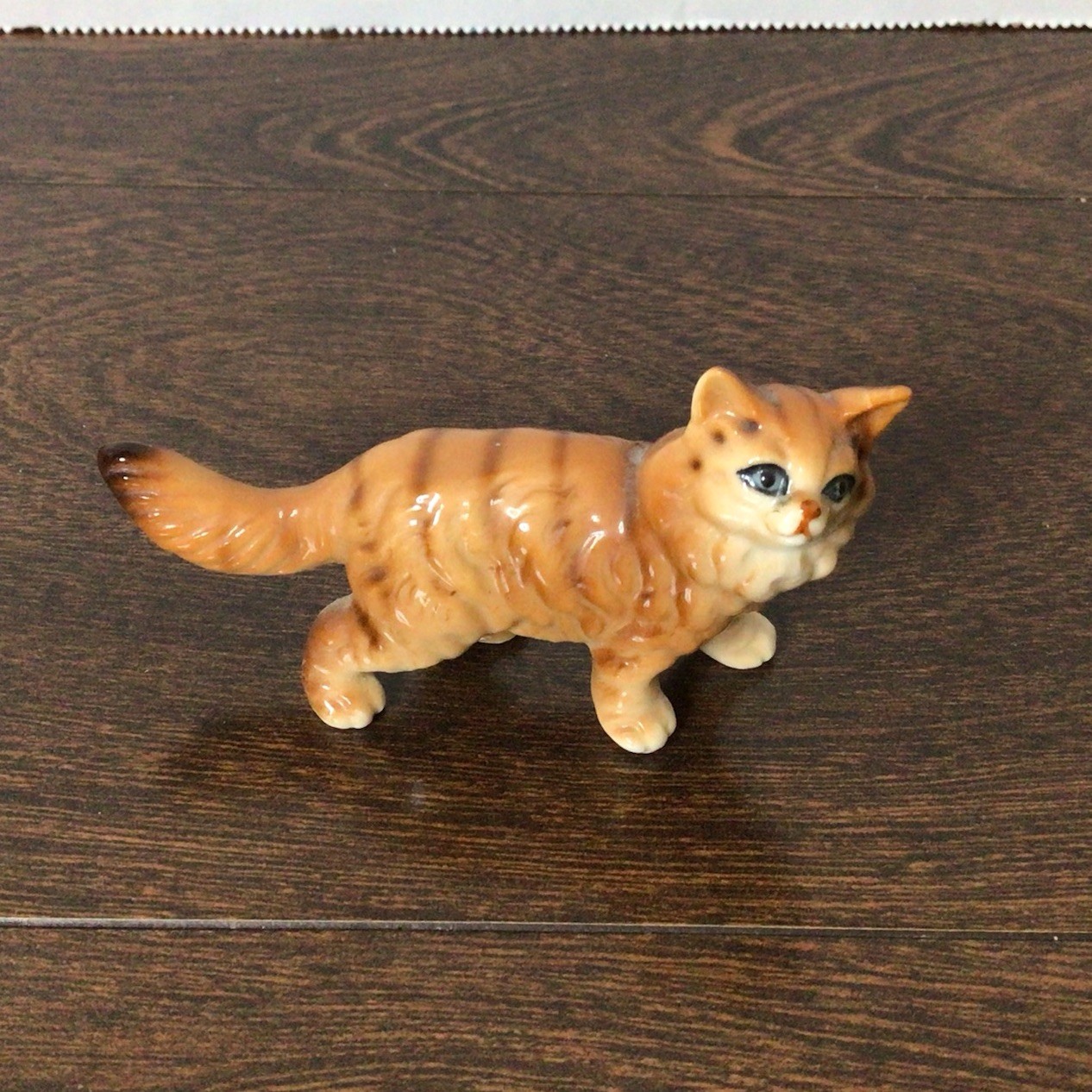 Vintage Bone China Orange Tabby Stripe Kitty Cat Miniature Figurine 2\