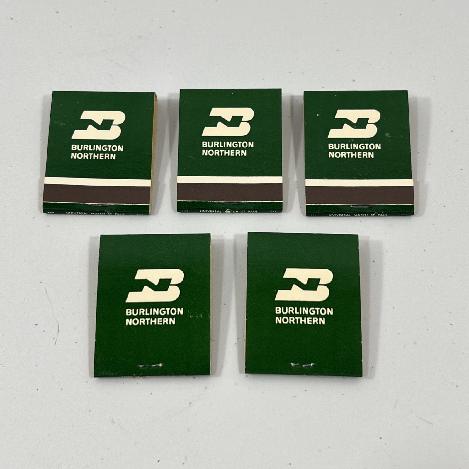 Lot of 5 Vintage BN Burlington Northern Railroad Logo Matchbooks Covers