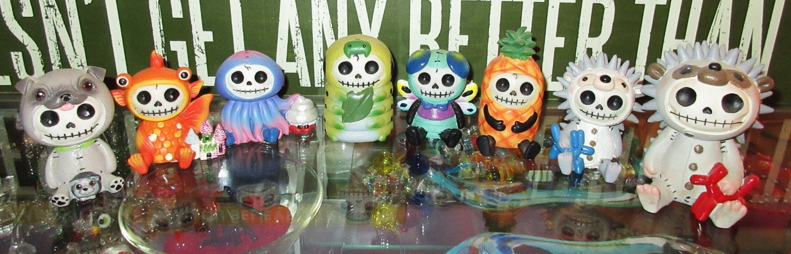 Furrybones Skeleton Figurines Lot of 8 Fish Hedgehog Pug Pineapple Jellyfish
