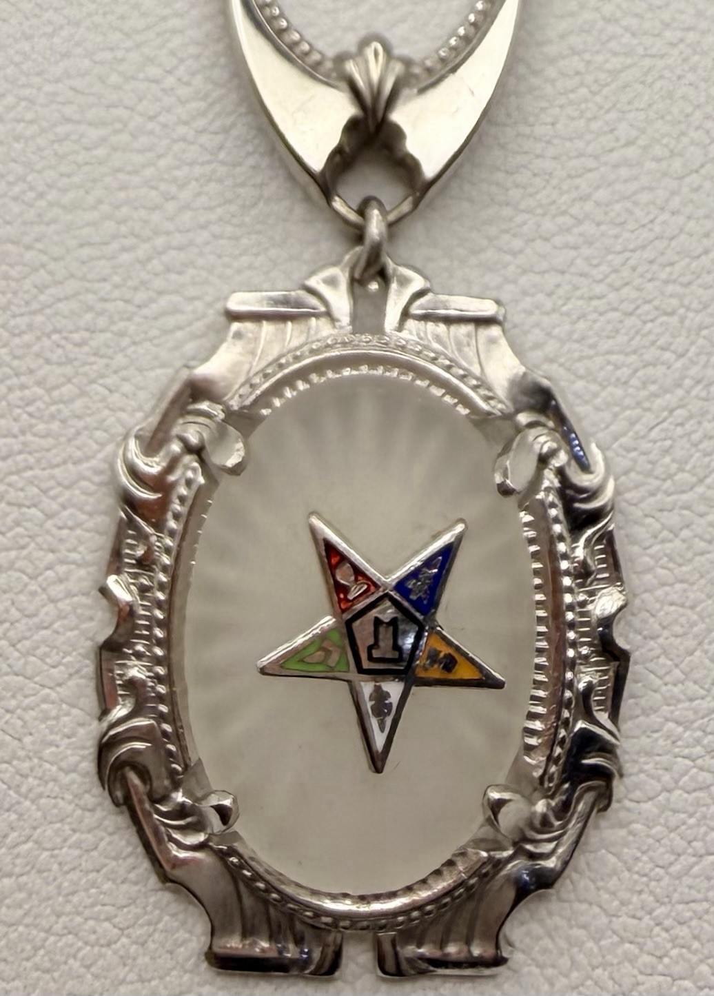Rare Antique Mason Order of Eastern Star Camphor Glass Enamel Necklace Pendant