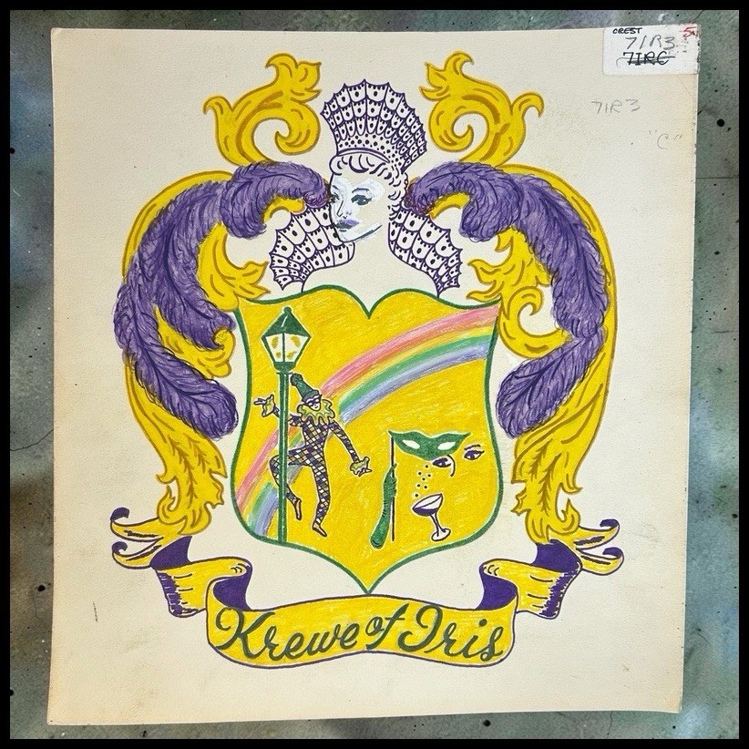 Vintage Krewe of Iris Mardi Gras Tableau Ball Art New Orleans Carnival Crest