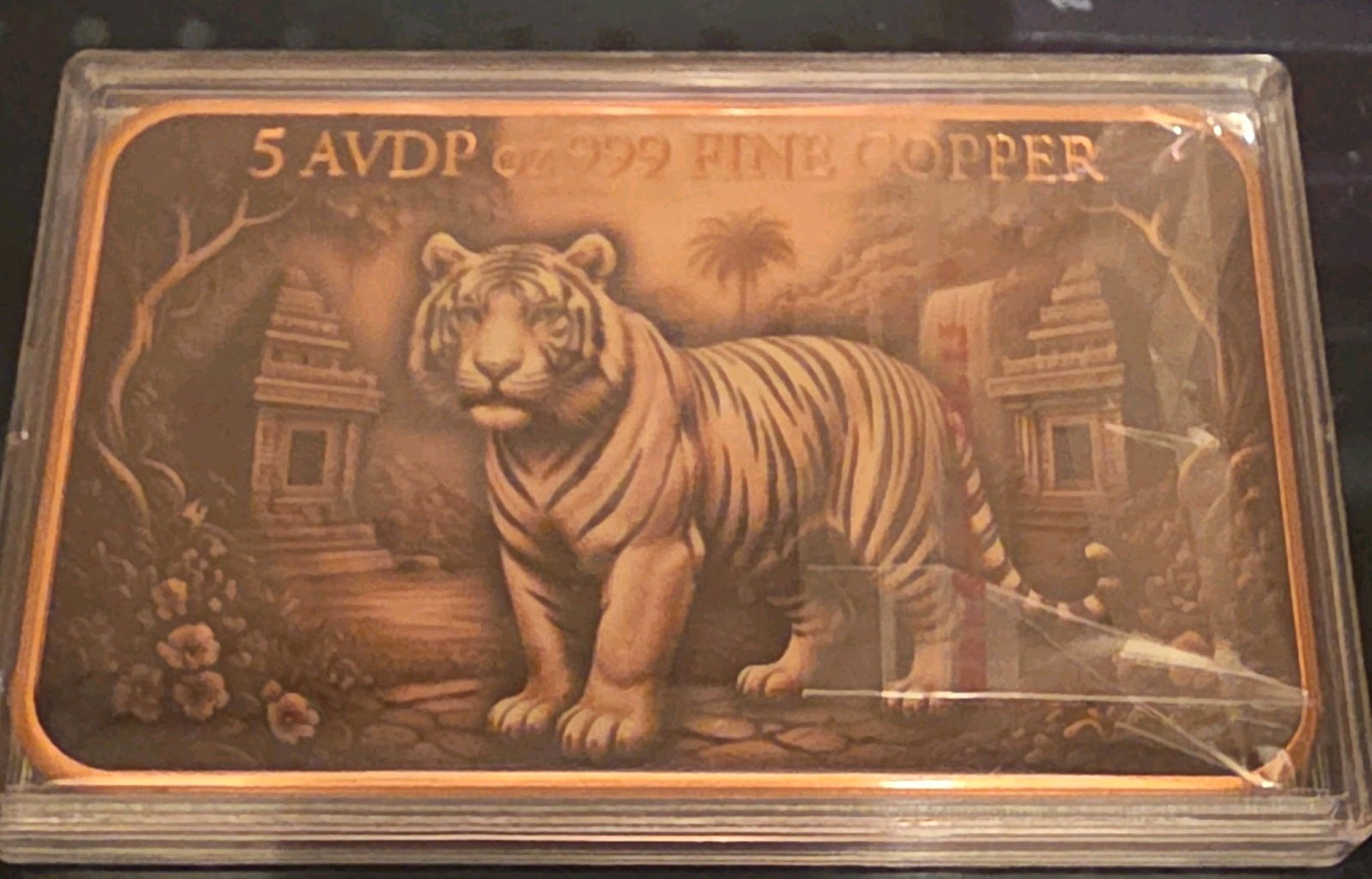5 AVDP oz .999 Fine Copper Bullion Bar Tiger Art Design 5 AVDP oz .999 Fine Copper Bullion Bar Tiger Art Design