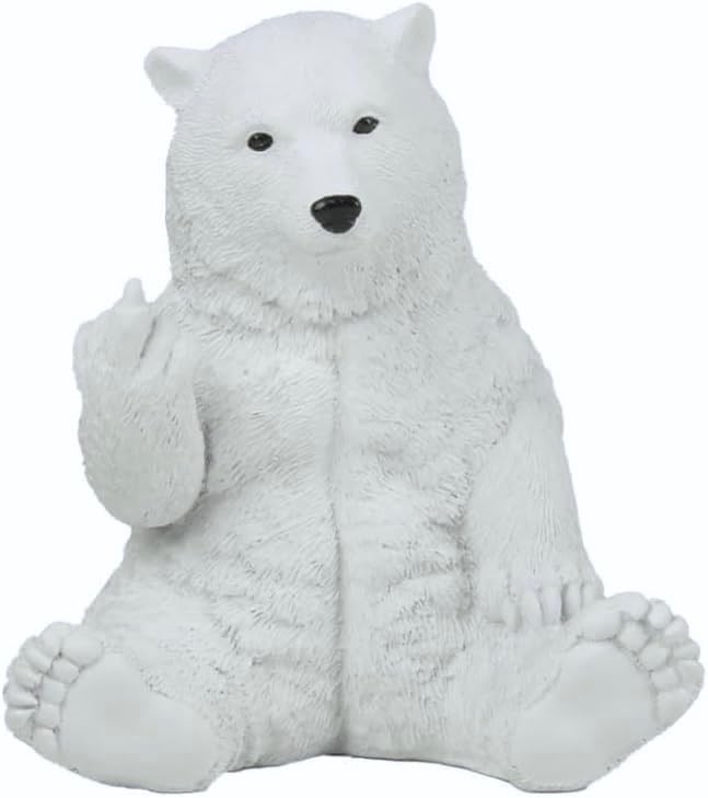 JFSM INC Polar Bear Raising Middle Finger Figurine, Funny Cabin Decor, White