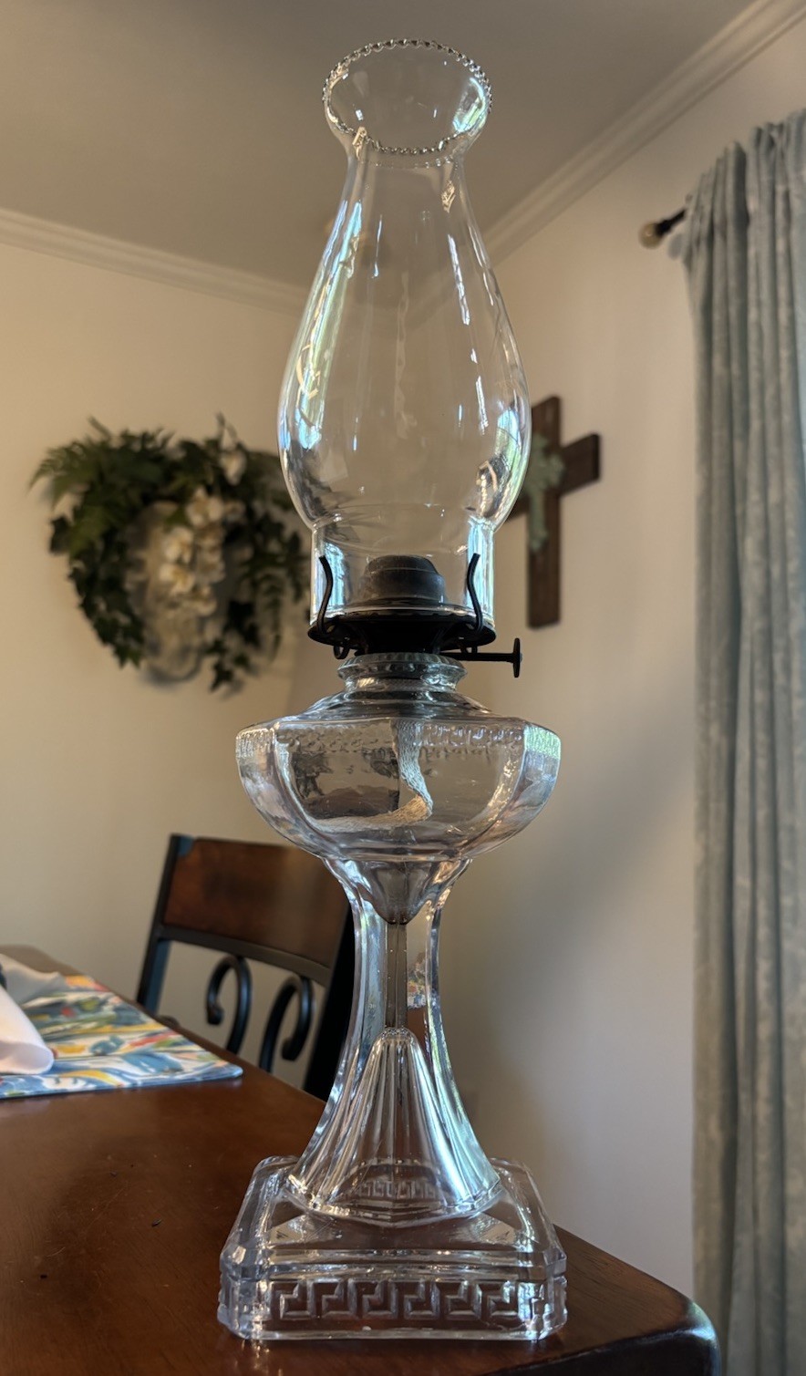 😍 BEAUTIFUL Ca. 1911 Antique EAPG Roman Key Glass Kerosene oil lamp Ornate 🔥 😍 BEAUTIFUL Ca. 1911 Antique EAPG Roman Key Glass Kerosene oil lamp Ornate 🔥