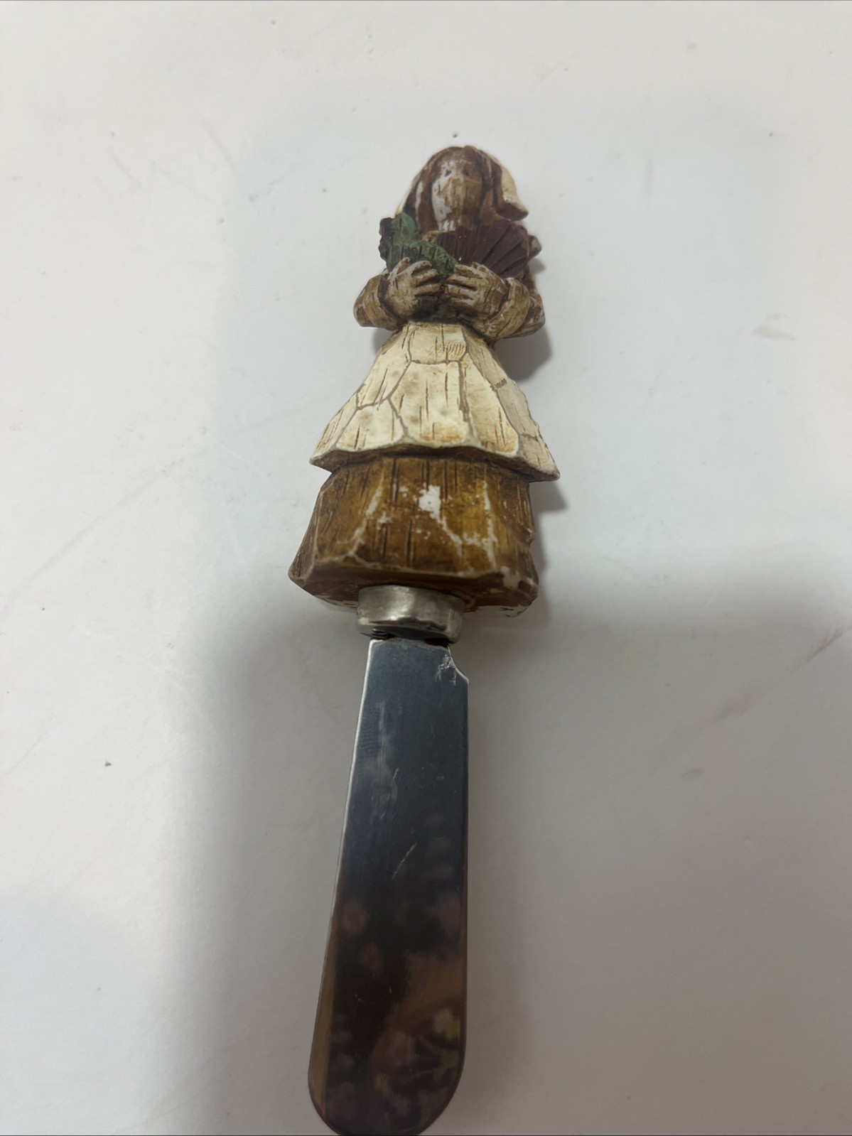 Vintage Pilgrim Woman Resin Handle Thanksgiving Spreader Fall Harvest