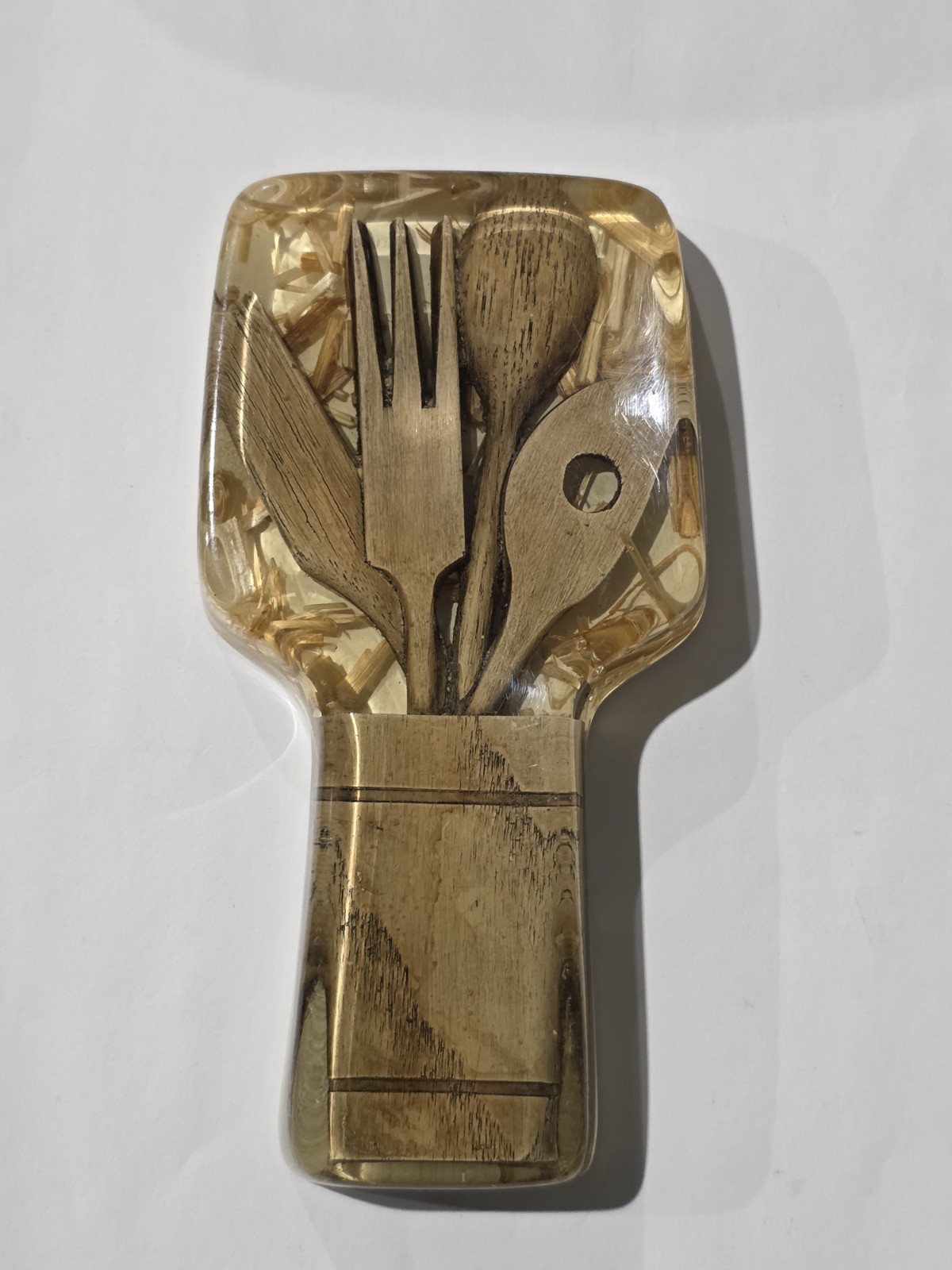 Vintage Clear Lucite Retro Wooden Utensils Spoon Rest Kitchen Cookware 