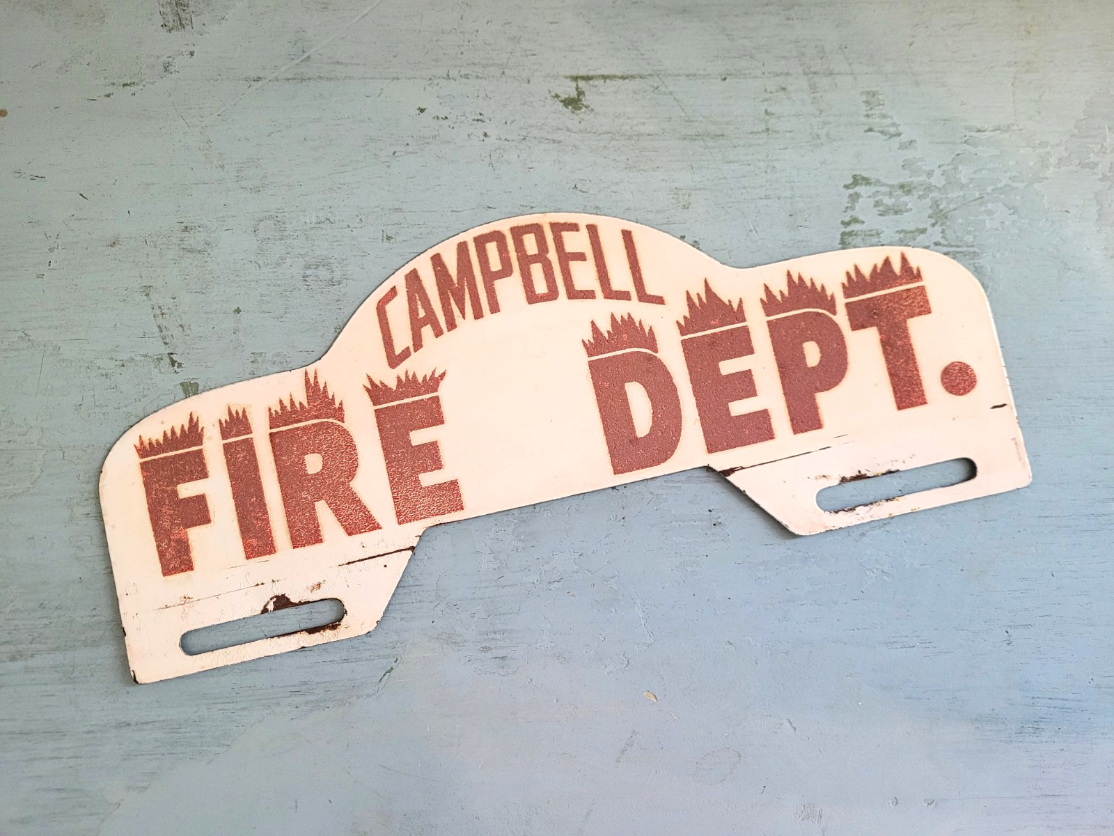 Vintage Campbell Fire Department License Plate Topper