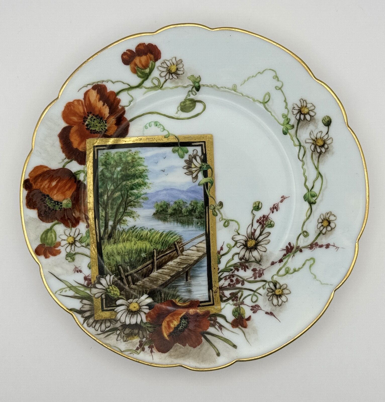 Rare Haviland & Co. 1881 Limoges Hand-Painted Scenic Floral Signed Plate