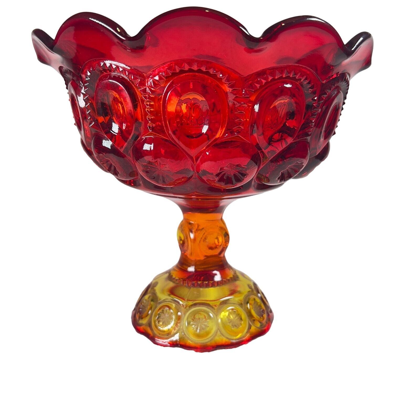 L E Smith Vintage Victorian Amberina Carnival Glass Compote Bowl Amber Red Fruit