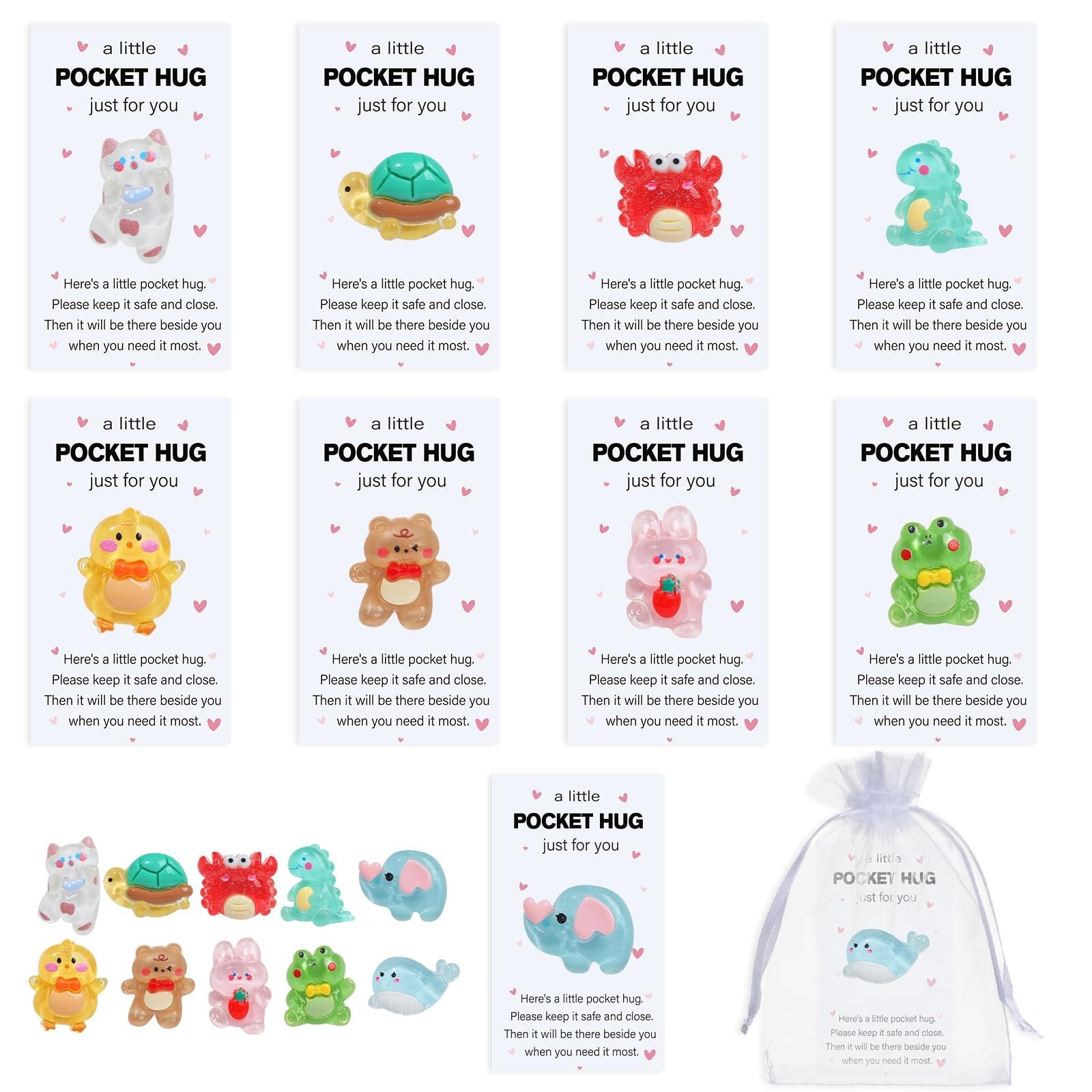 NEWEST 10 Sets Little Pocket Hug Bulk, Resin Animal Pocket Hug Token with Ins...