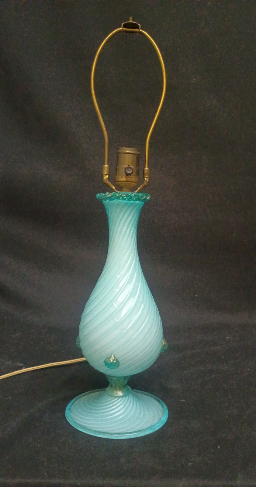 Vintage Italian Venetian Swirl Gold Fleck Blue Opal Art Glass Murano 22\
