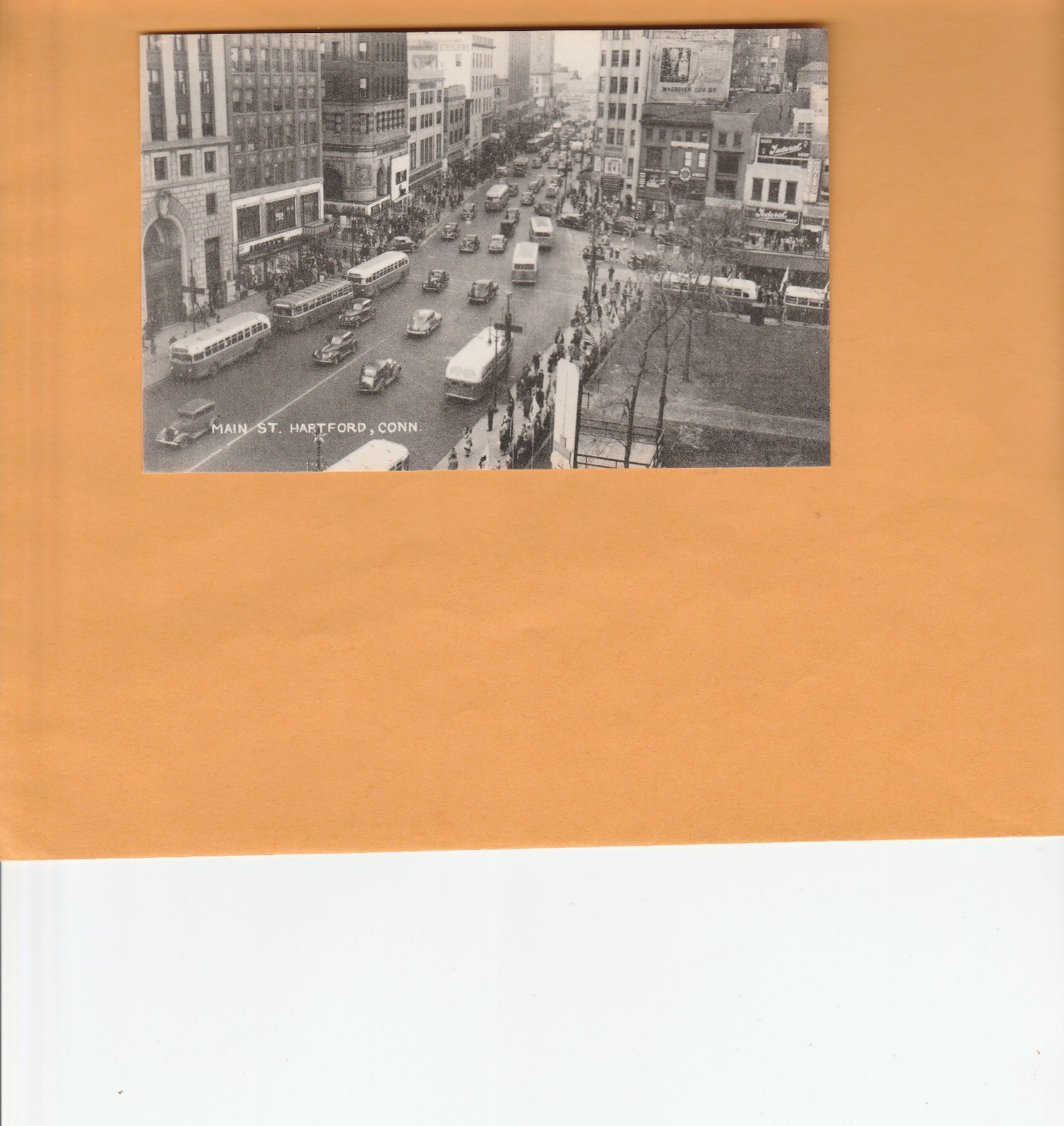 vintage photo postcard Main St. Hartford Connecticut Buses & Cars 1940\'s