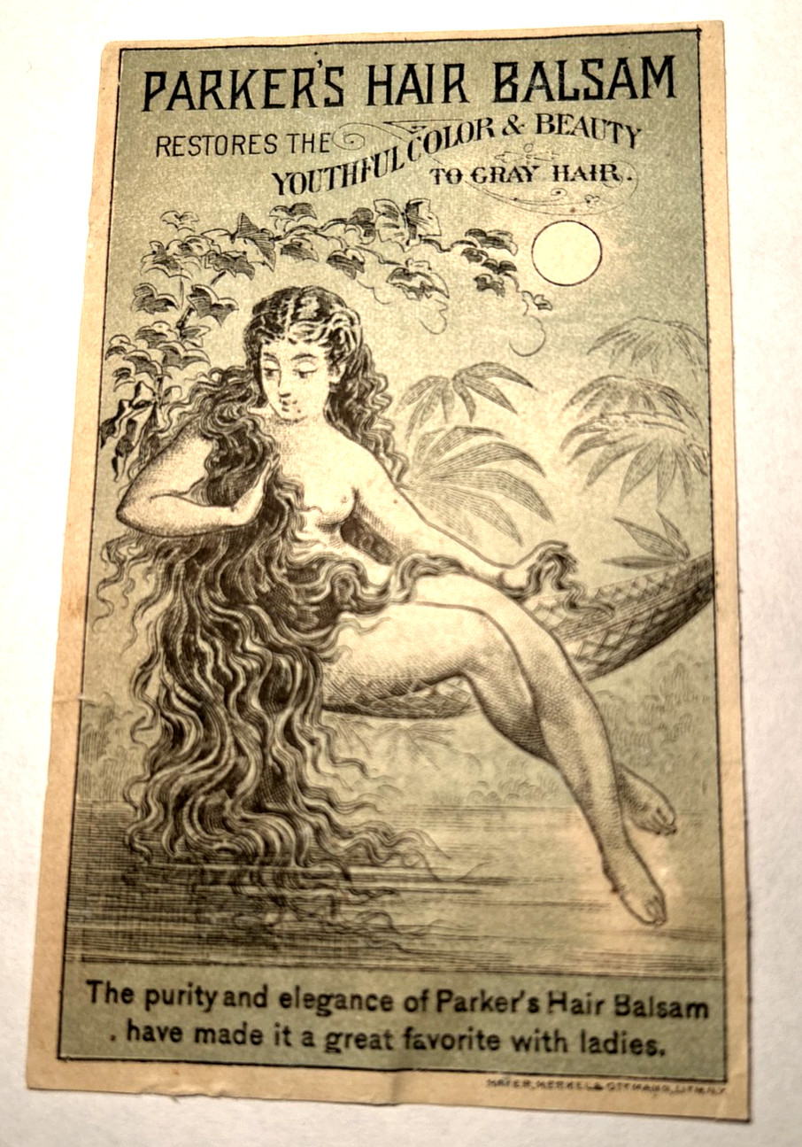 Antique Parker\'s Hair Balsam Victorian Trade Card Risque Nude Girl Moon P139