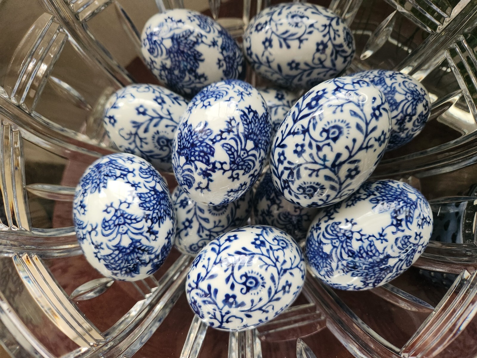 Ceramic Porcelain Easter Eggs Blue & White floral scroll  Lot of 6 Hand Painted