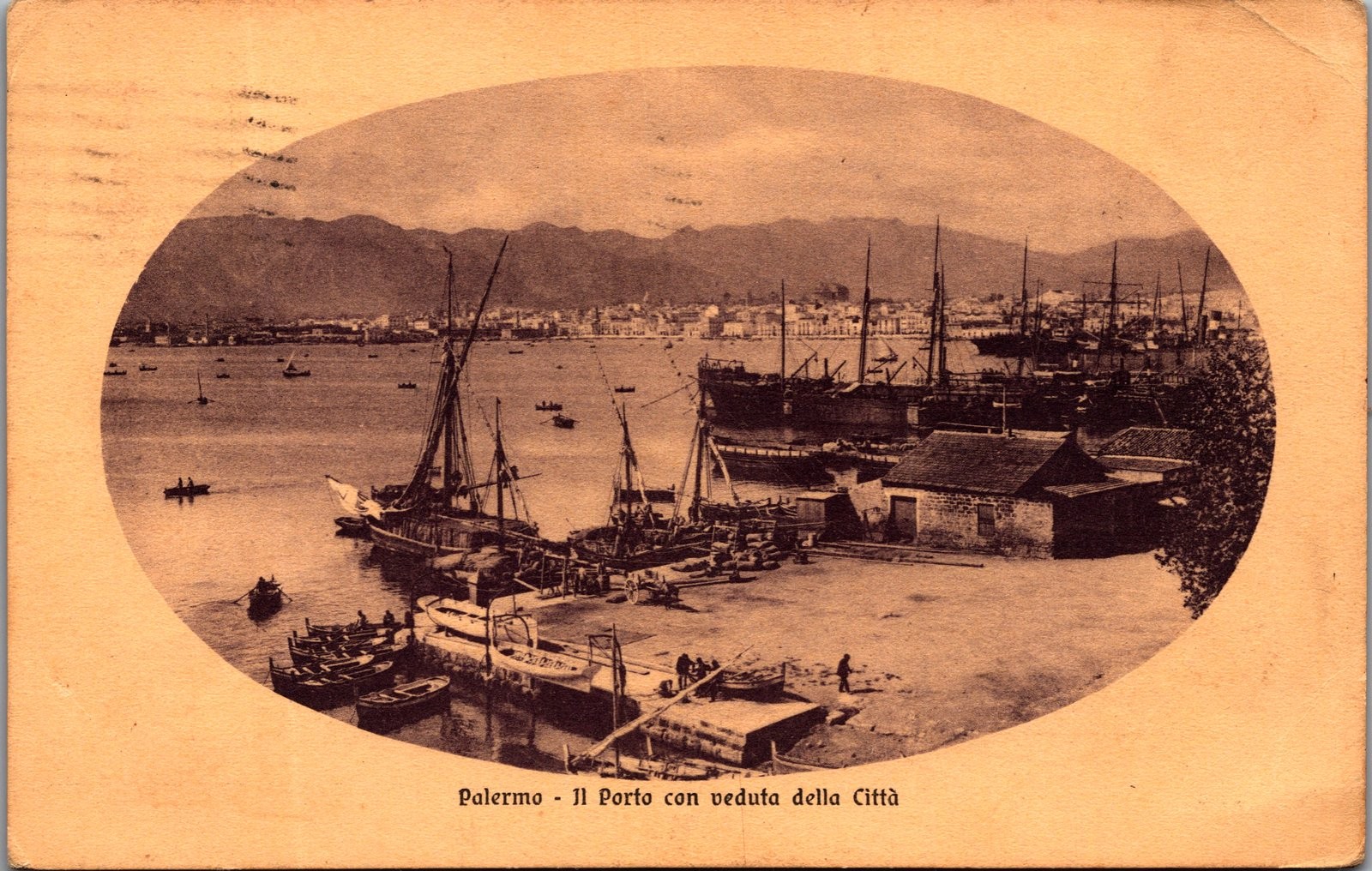 1911 Postcard Palermo Harbor Italy Sailing Ships View Posted Brooklyn NY