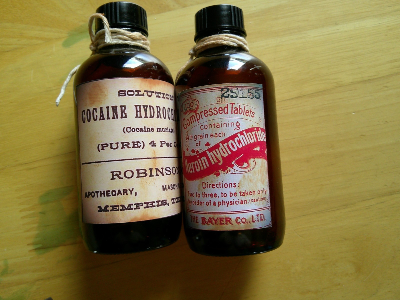 Vintage Replica Cocaine Hydrochlorate and Heroin Hydrochloride Empty Bottles