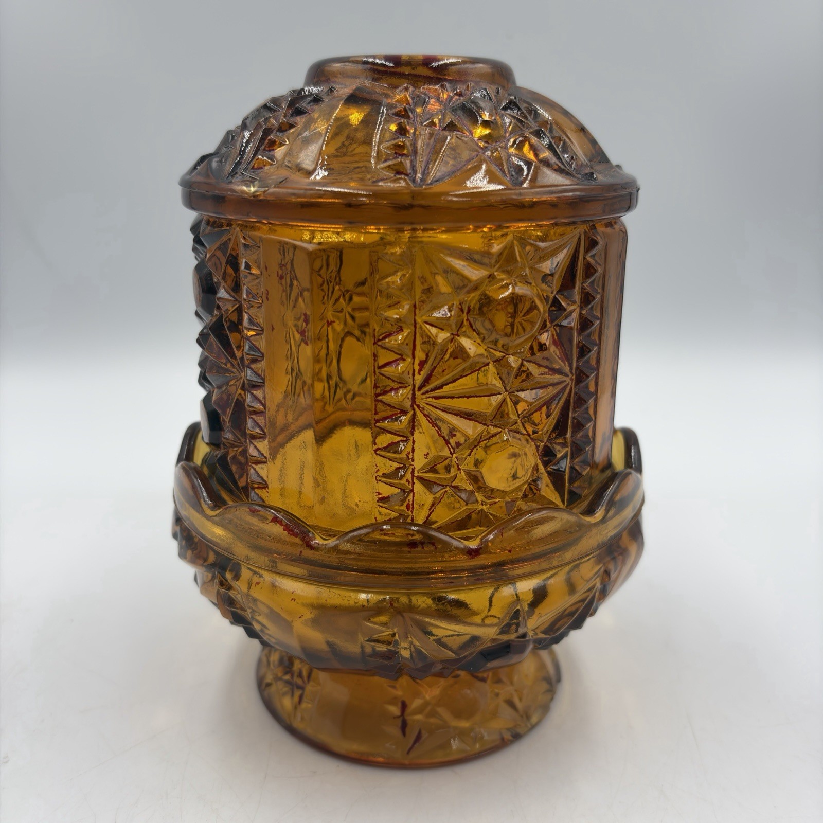 VTG Indiana Glass Amber Stars & Bars ~6.5\