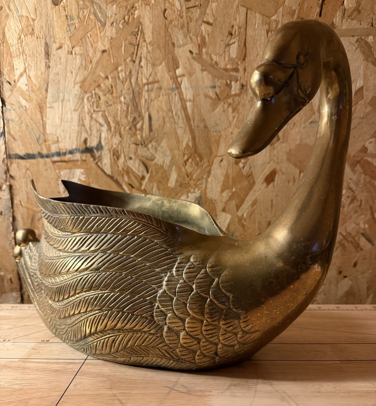 Vintage MCM Solid Brass Large Swan Planter Sculpture Patina 15”L x 12.5”H x 7”W