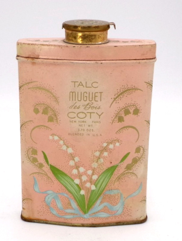 Vintage Coty Muguet des Bois Talc Tin w/ Contents Art Deco Vanity