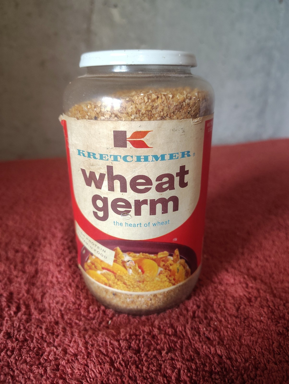 Vintage Kretschmer Wheat Germ Glass Jar 12 oz Carrollton MI Pre 1974 NTBC