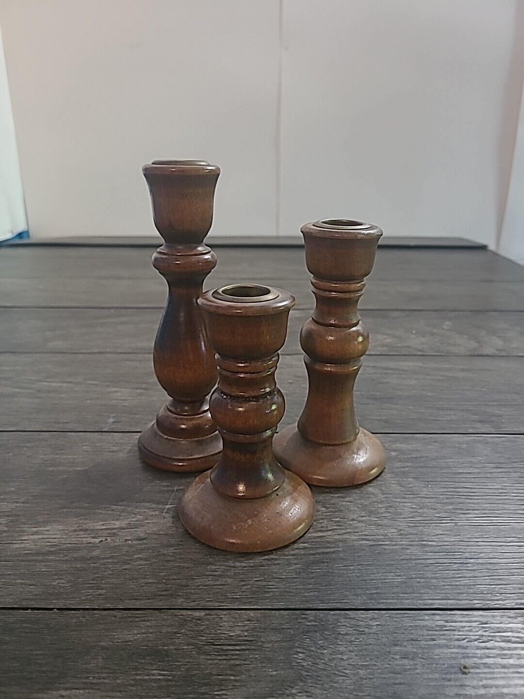 Vintage Turned Wood Taper Candlestick Candle Holders Set of 3 Graduated Heights