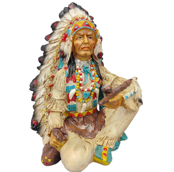NIB Native American Indian Chief Sitting Figurine Statue Multicolor 7.5\