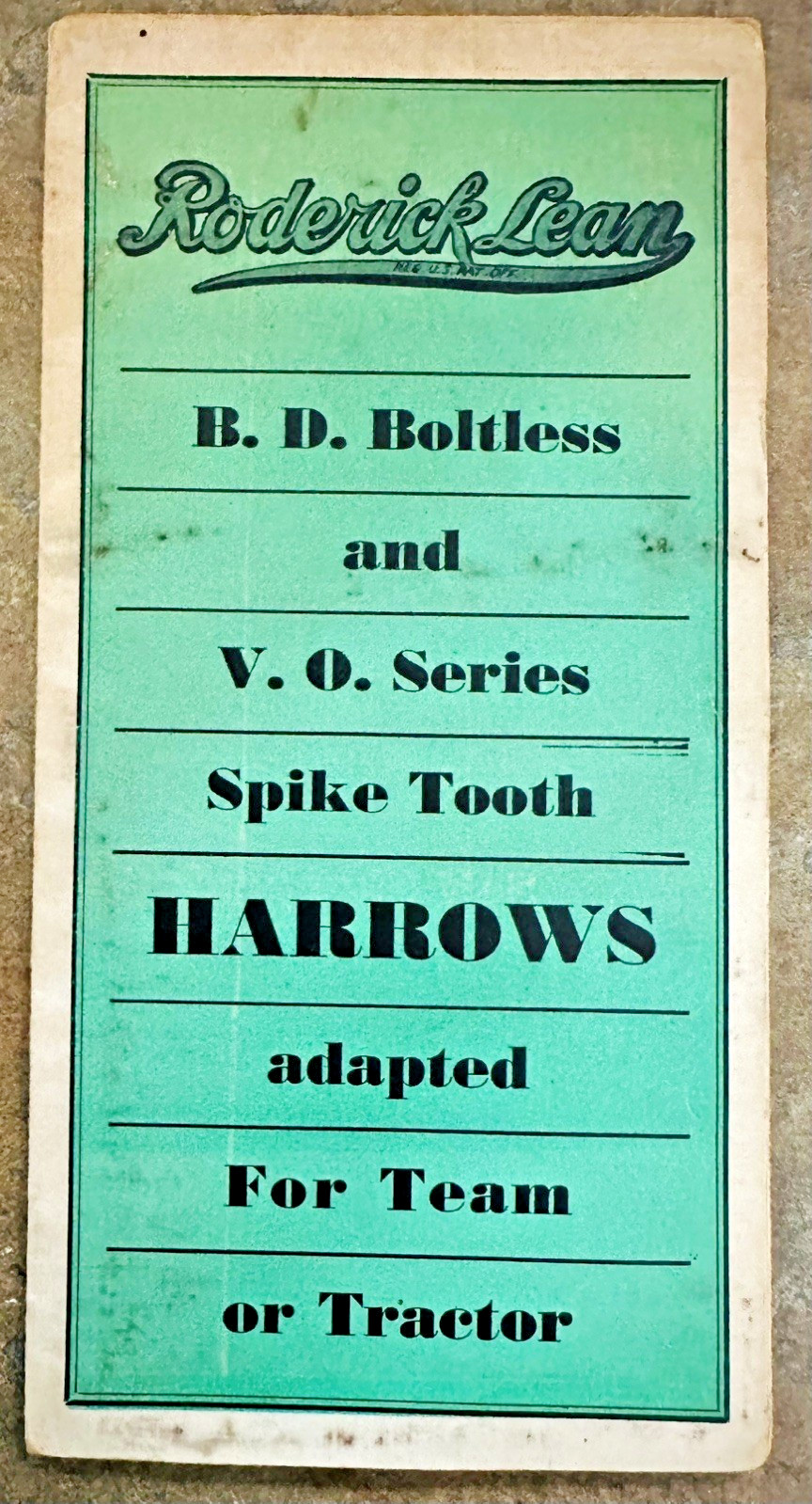 Vtg 1930s Roderick Lean Division Spike Tooth Harrow Brochure Mansfield Ohio