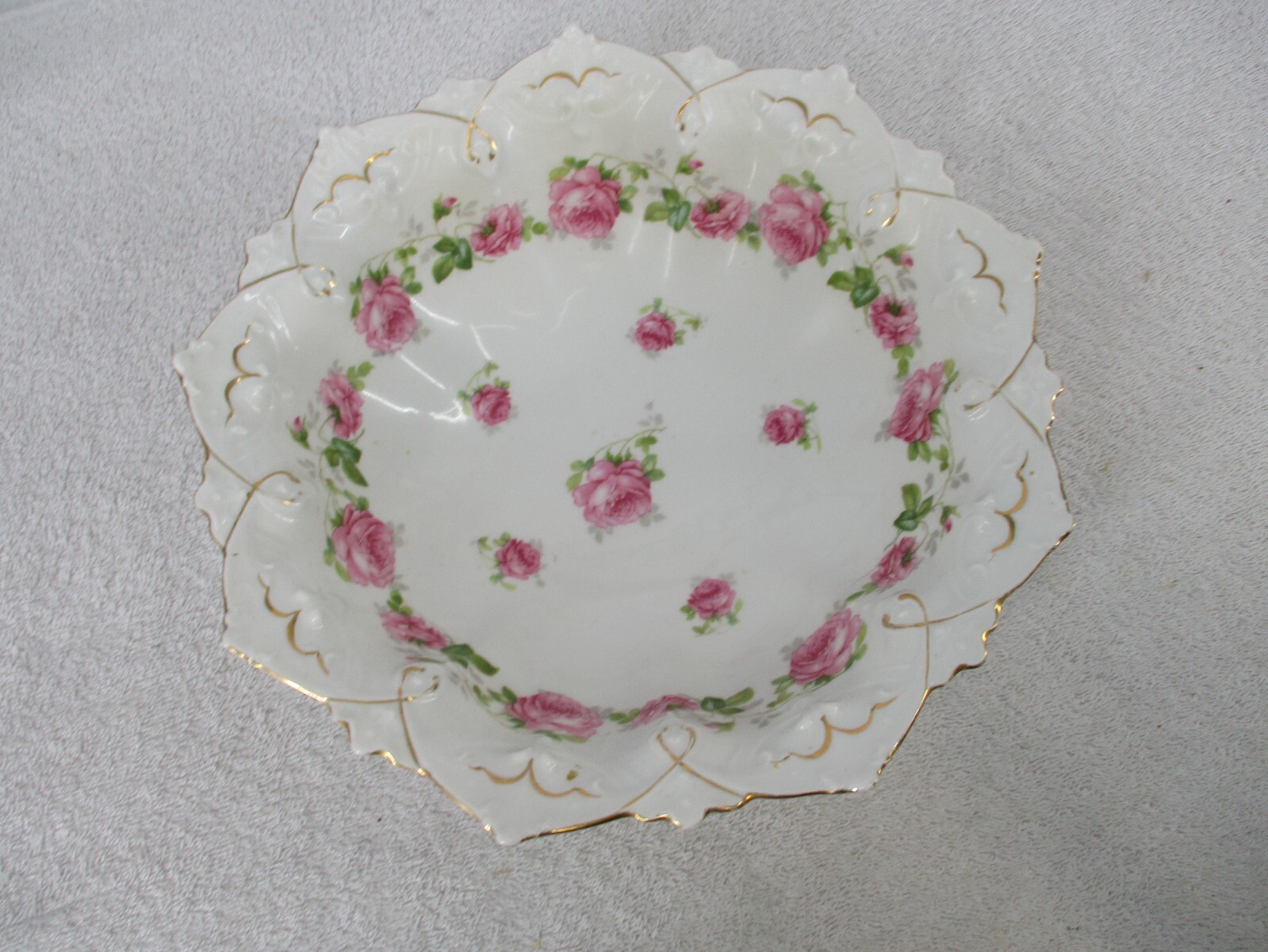 Moritz Zdekauer Austria Porcelain Bowl Pink Rose Decorative Gold Accent England