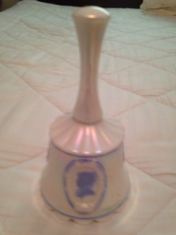 WESTMORELAND PEARL SATIN MILK GLASS BELL - HANDPAINTED - ARTIST SIGNED - 1978