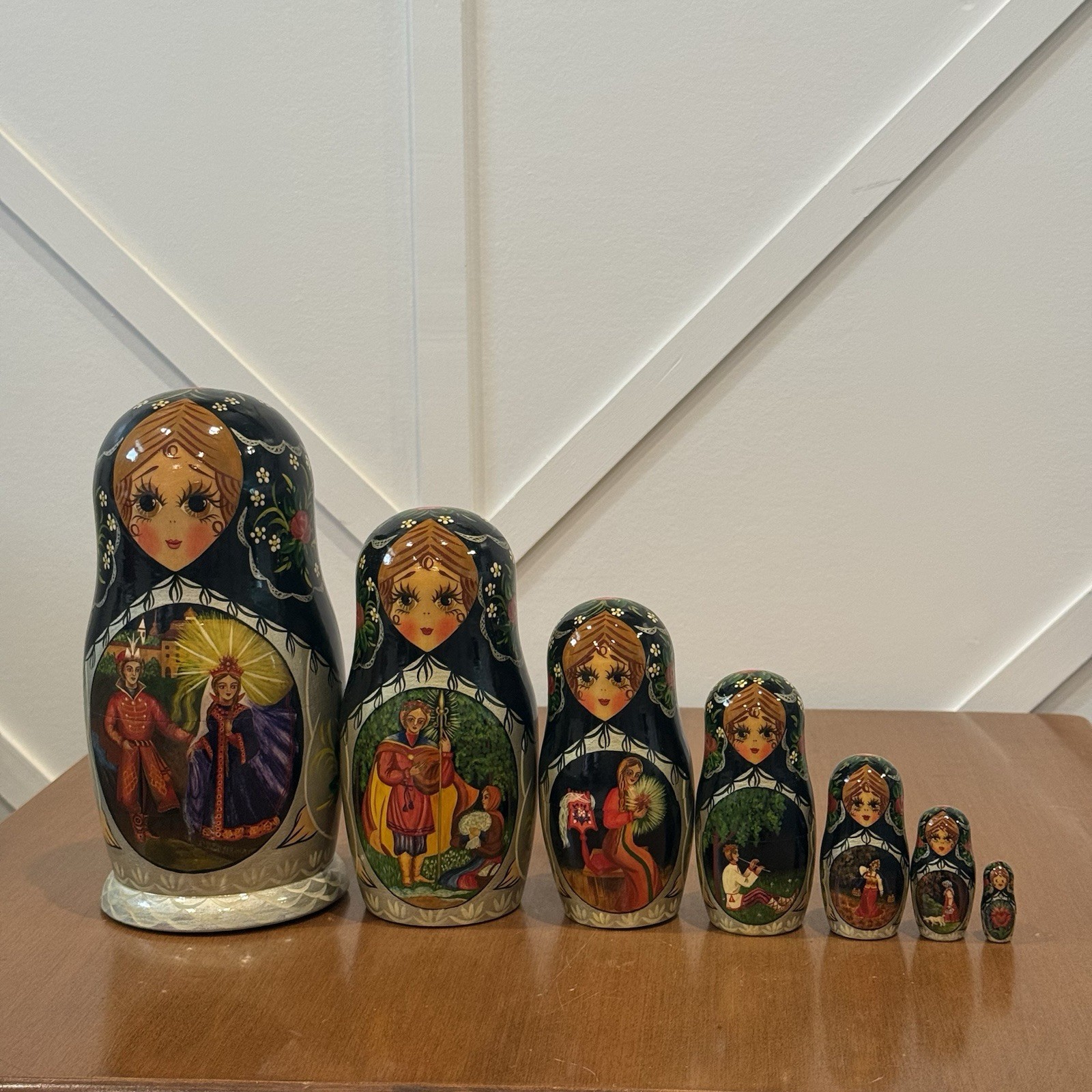 Fairytale Hand Made Russian Matryoshka Nesting Doll Set 7 Piece 1993 Signed