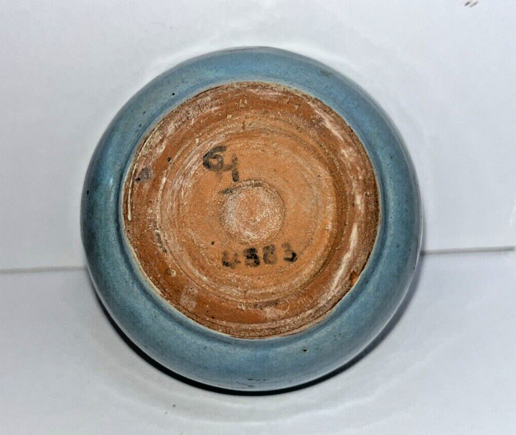 Vintage Ceramic Pottery Mini Bud Vase Blue & Brown 2.5” X 3.5” Signed | Numbered