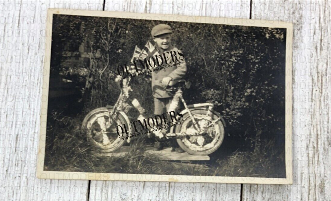 Rare BRITISH Flag Boy Bicycle Bike Photo 1950s Hospital Carnival Prize UK HTF