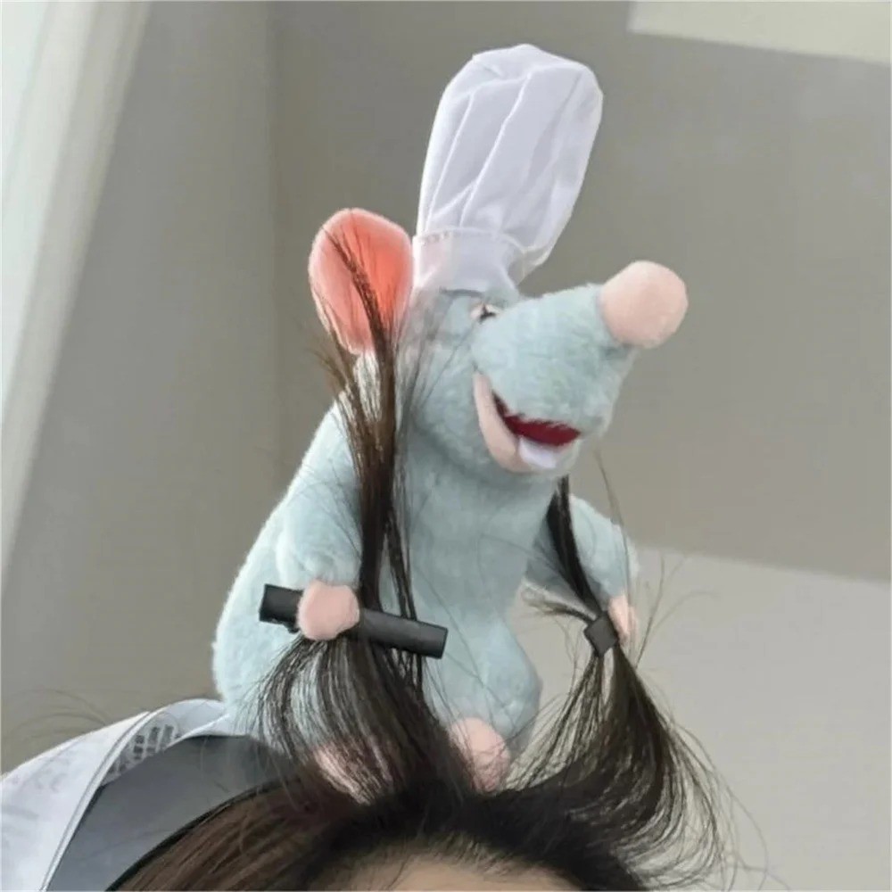 Cute Ratatouille Plush Mouse Doll Headband - Soft Plushie Hairband & Wide