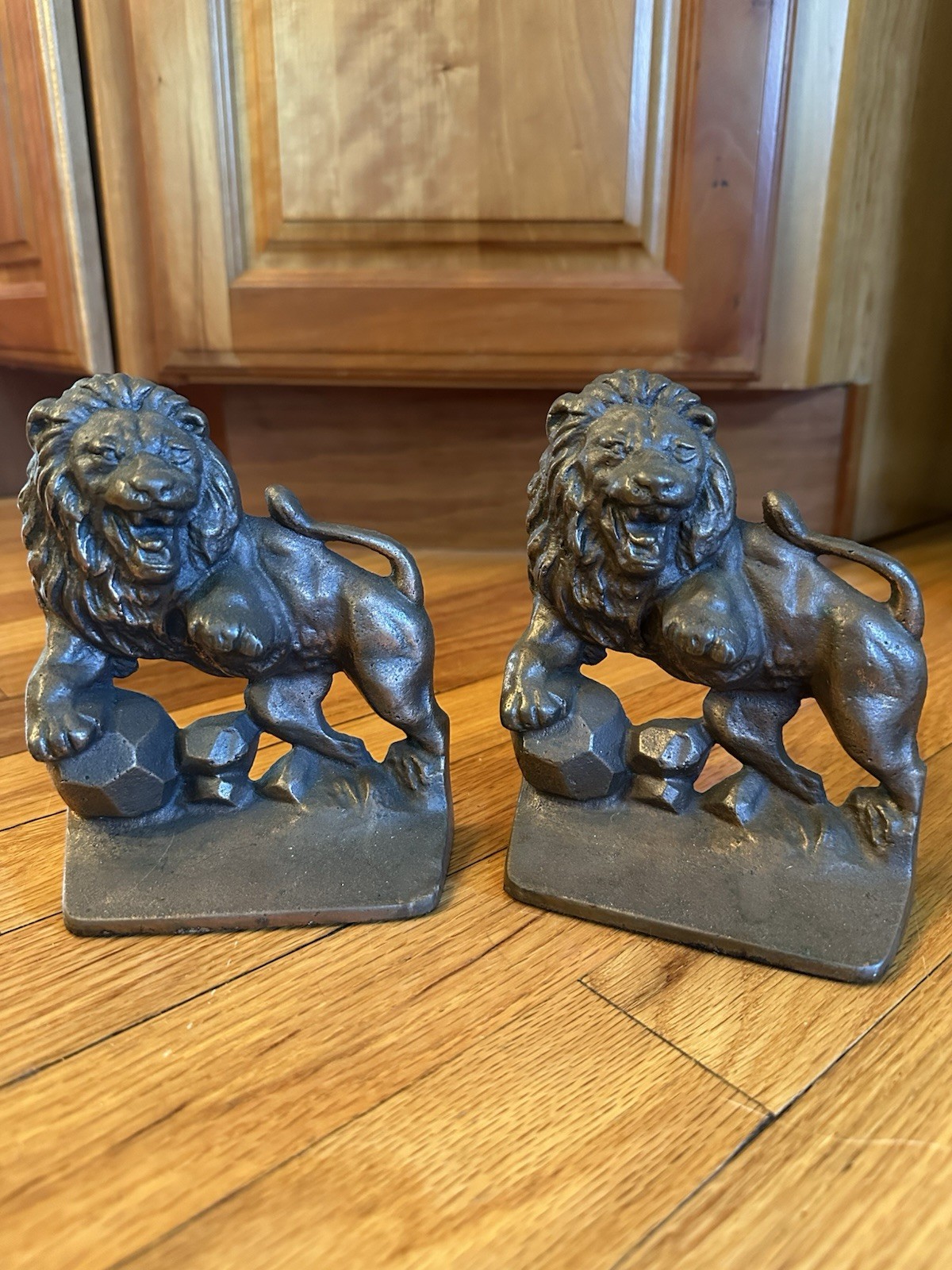 Vintage Fierce Lion On Boulder Cast Iron Bookends