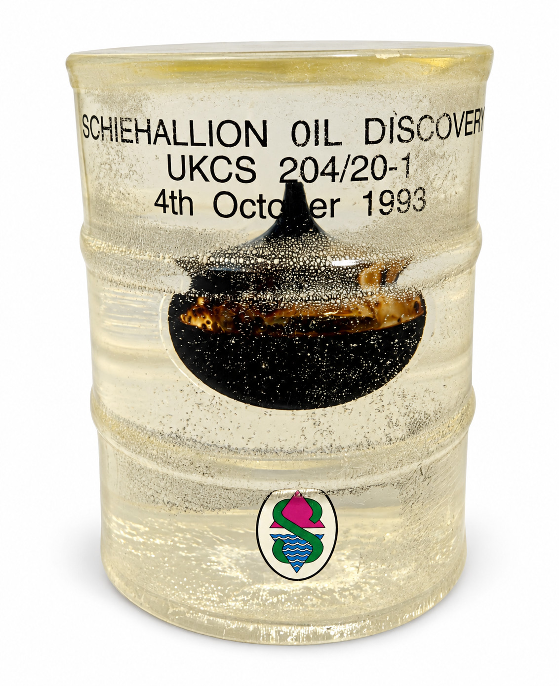Vintage 1993 Schiehallion Oil Discovery Barrel Paperweight - Rare Alliance Logo