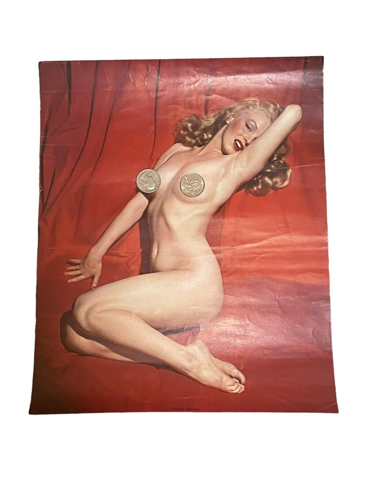 RARE 1951 Marilyn Monroe No 3770 ORIGINAL Golden Dreams Red Velvet Pinup 11x13.5