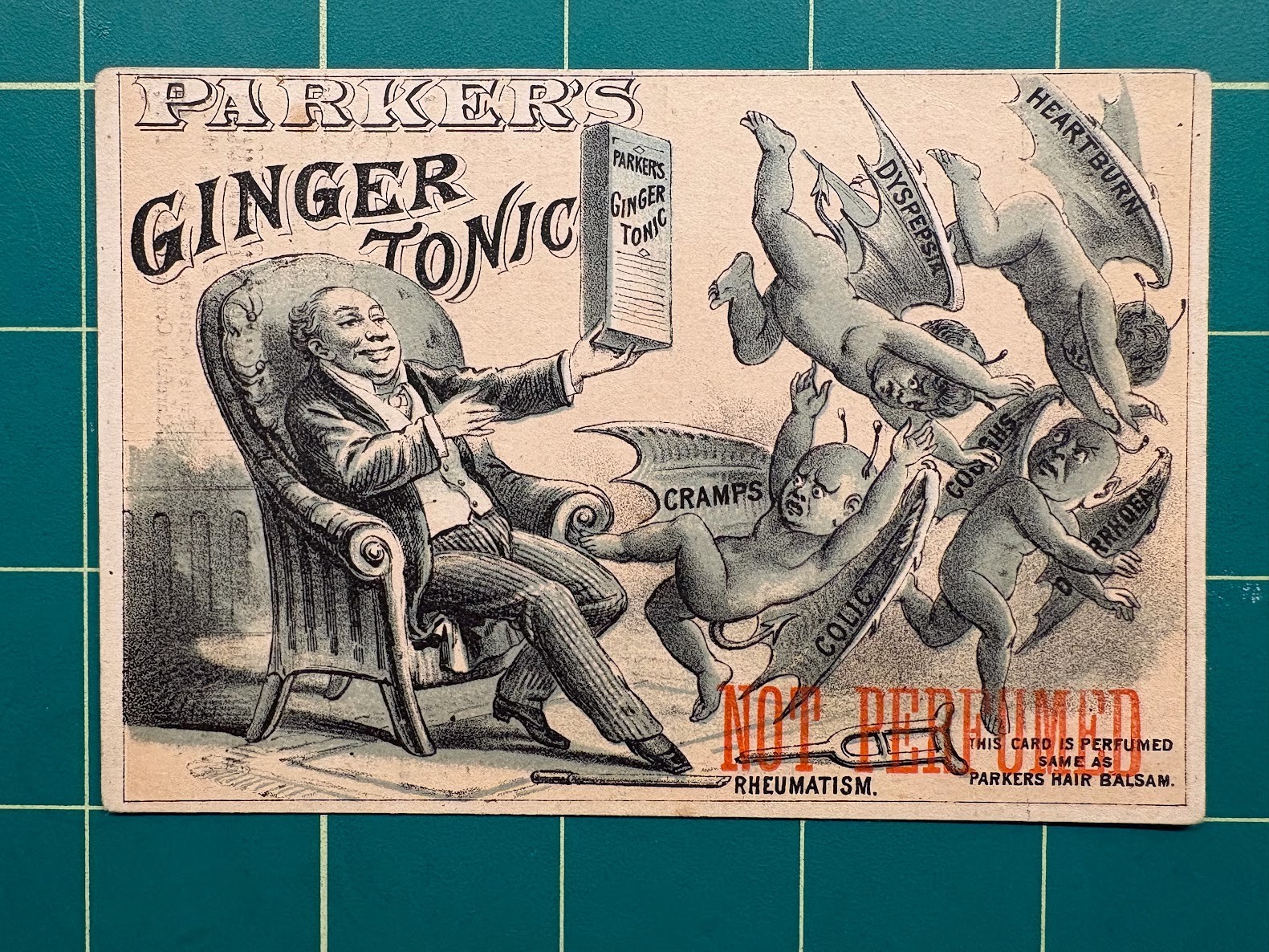 Parker's Ginger Tonic trade card - demons fleeing since he is using Parker's