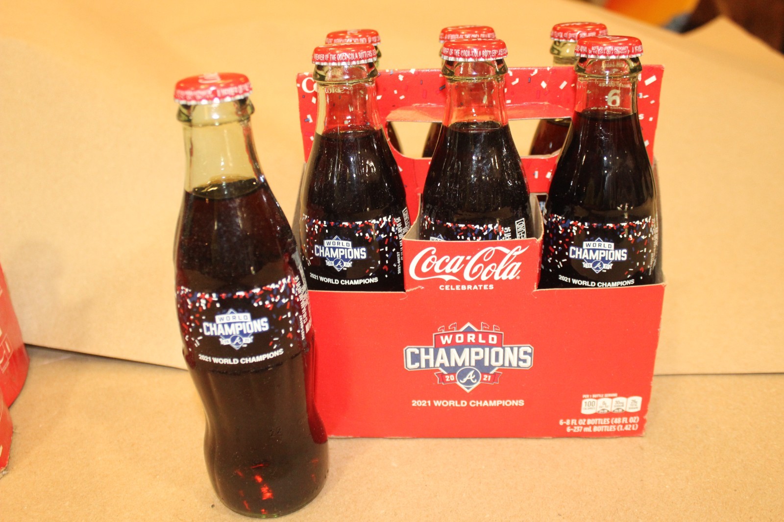 Atlanta Braves 2021 World Champions Coca-Cola Coke 8 ounce glass bottle - new