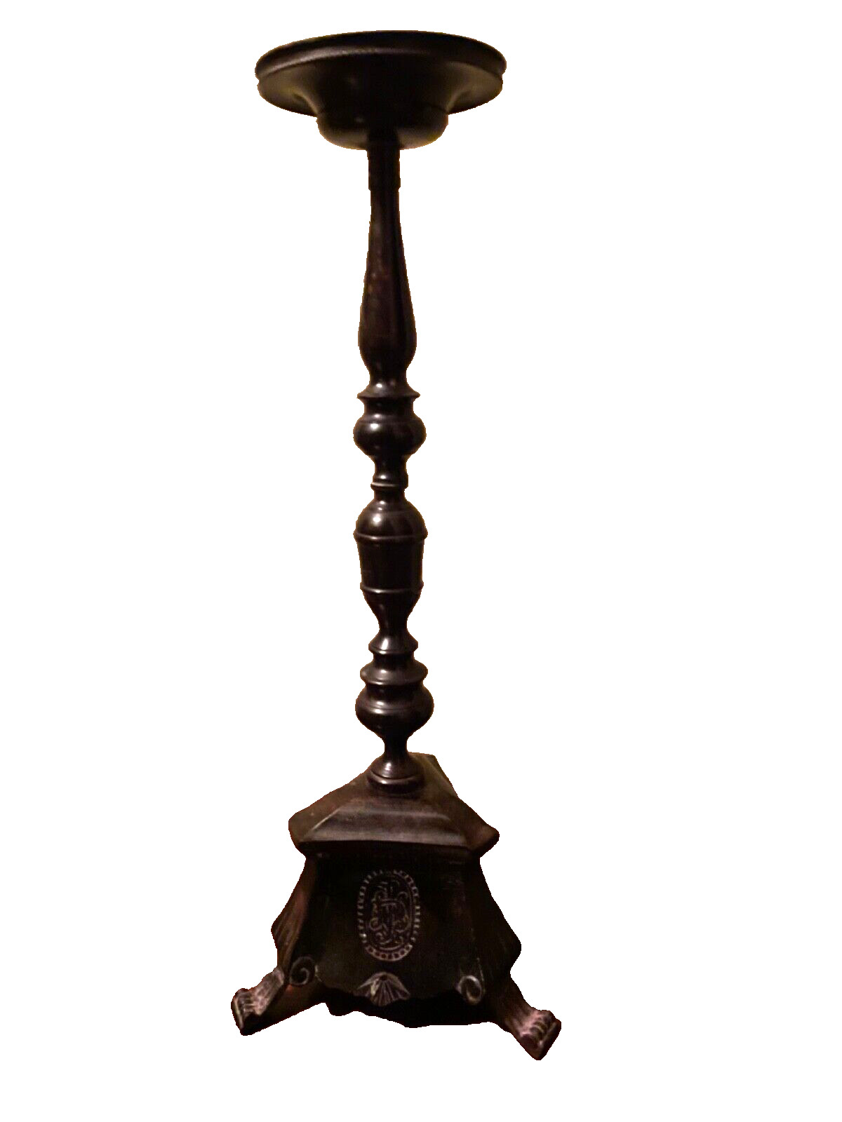Vintage 15.5”H Iron Italian Style Pricket Floor Candle Holder Lion Paw Brown