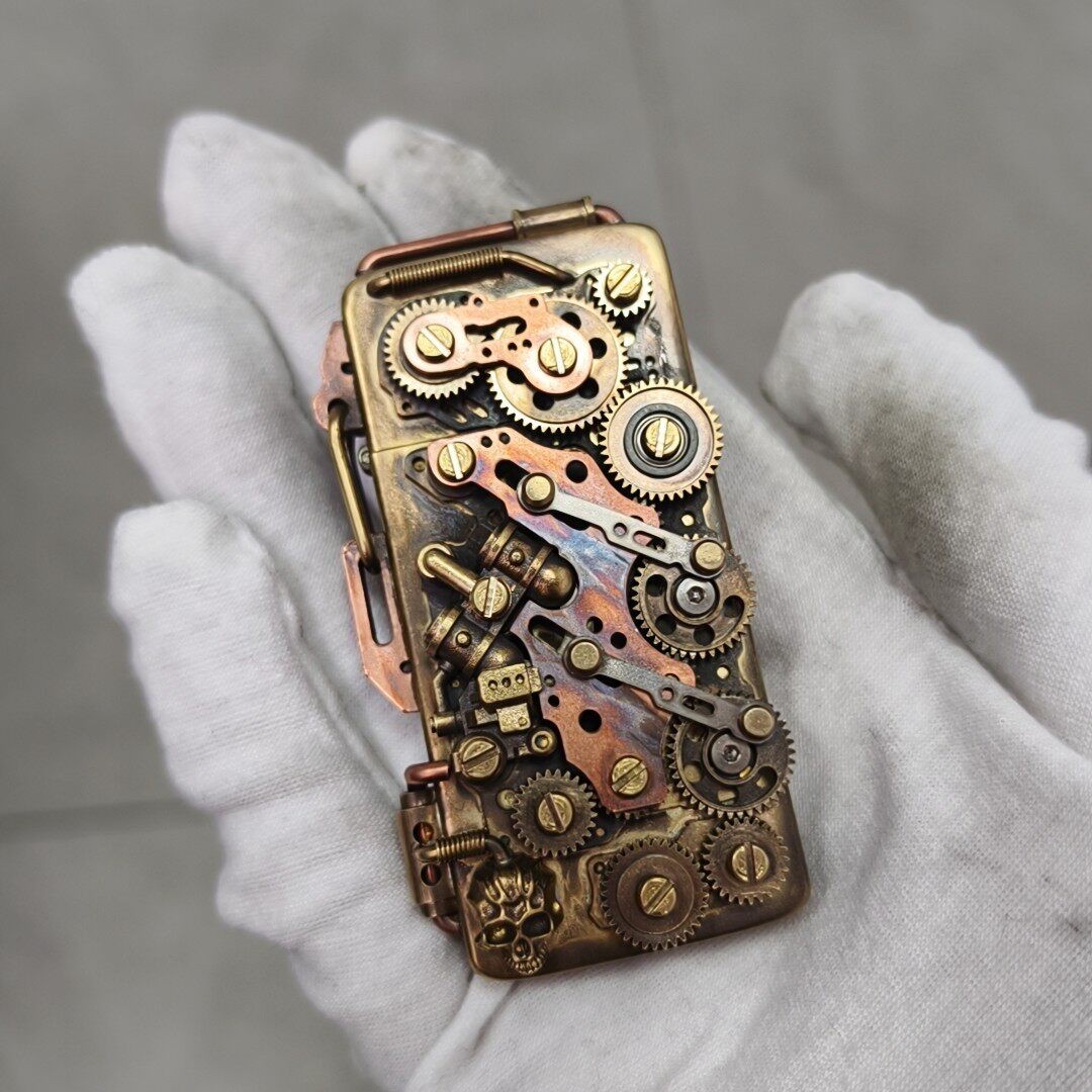 ZORRO Steampunk Vintage Brass Pocket Lighter Train Gear Skull Heavy Duty Gift...