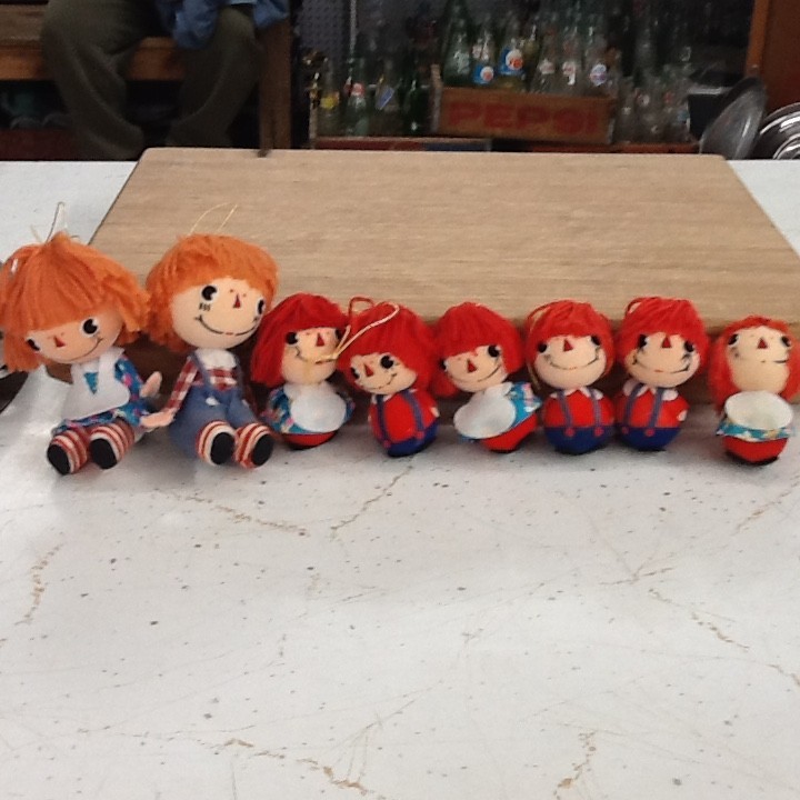 Vtg Raggedy Ann & Andy Christmas Tree Ornaments Felt Foam Yarn 1960s Japan Lot 8
